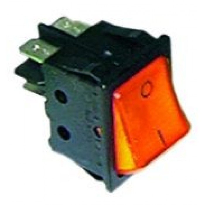 Comutator portocaliu 30x22mm, 2NO, 250V, 16A, iluminat 0-I, conexiune faston 6.3mm #301018