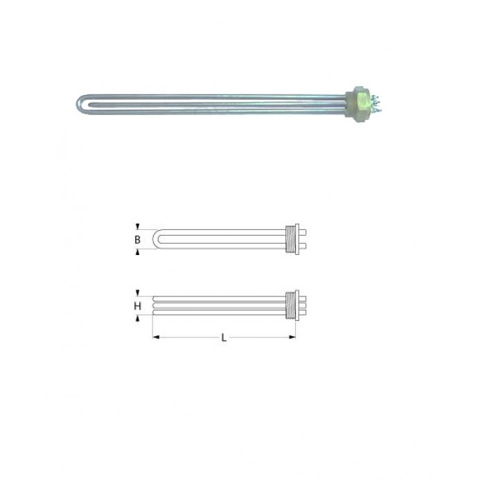 Rezistenta 7500W, 230V, 3 circuite de incalzire, filet flansa 1½", L=495mm, orificiu termostat ø9mm, conexiune M4 #415403