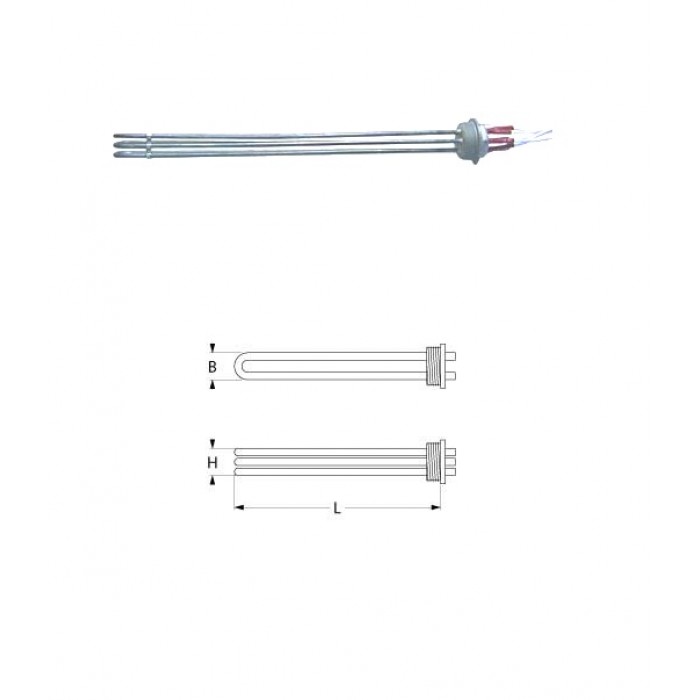 Rezistenta 7500W, 220V, 3 circuite de incalzire, filet flansa 1½", L=425mm, tub ø6.3mm #415500